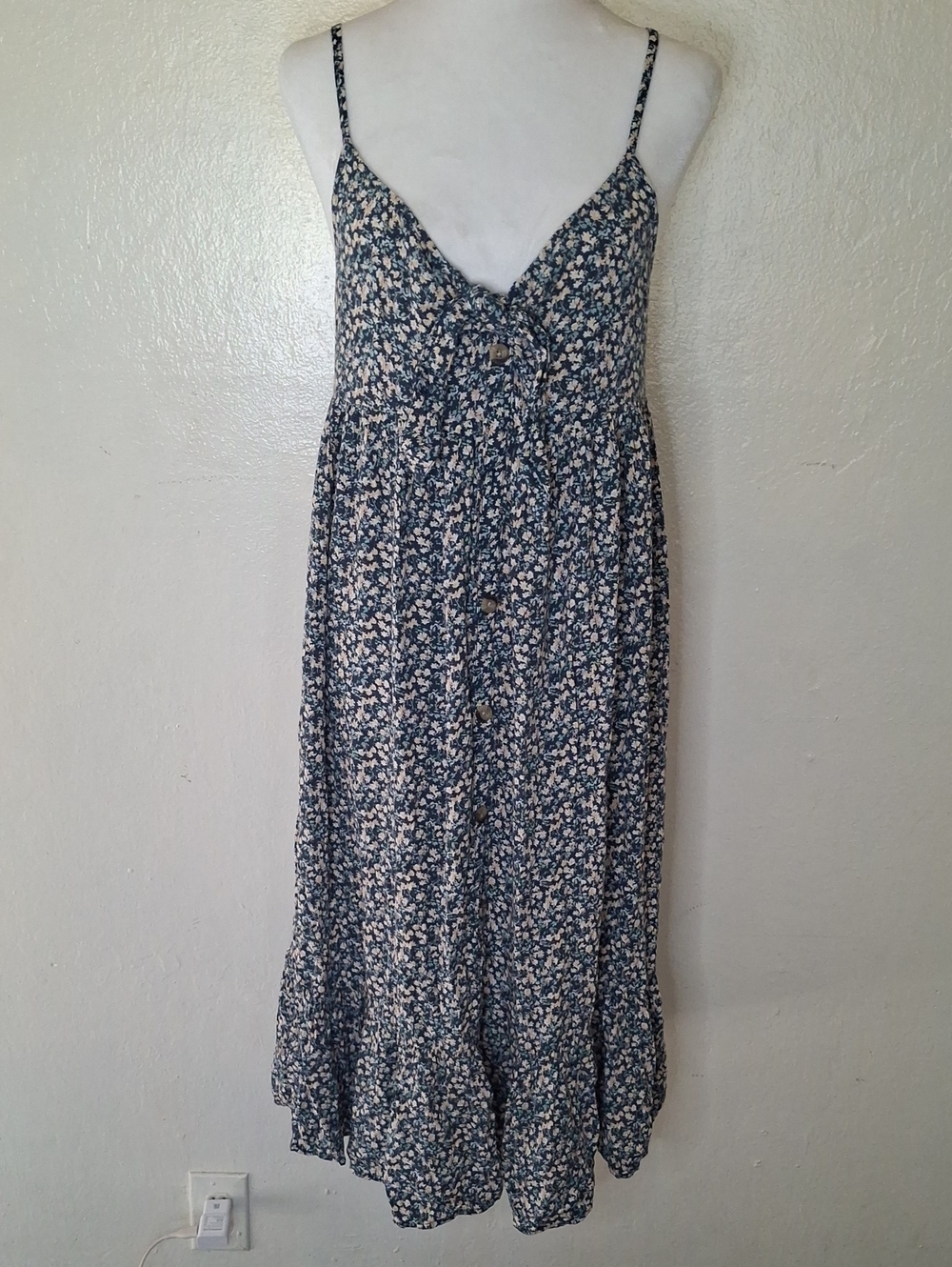 ARIZONA JEAN CO Blue Floral Button-Front Midi Sundress
